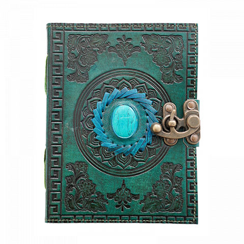 Papetărie și articole din hârtie - Jurnal vintage Krashell cu piatră naturală inserată copertă piele naturală 17.5 x 12.5 cm