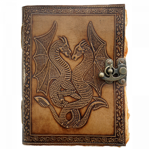 Planificare și agende - Jurnal vintage Krashell cu dragoni 20 x 15 cm copertă din piele naturală