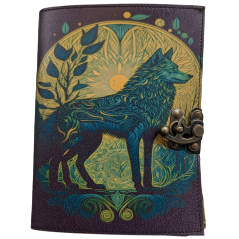 Planificare și agende - Jurnal vintage Krashell cu lup albastru si inchizatoare ancora 20cm x 15cm