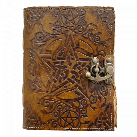 Papetărie și articole din hârtie - Jurnal vintage Krashell model celtic embosat copertă piele naturală 17.5 x 12.5 cm