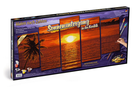 Jucării creative și senzoriale - KIT PICTURA PE NUMERE SCHIPPER APUS IN CARAIBE, 5 TABLOURI