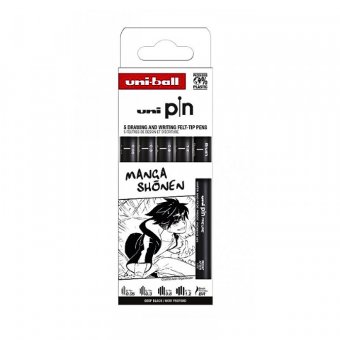 Birotică și accesorii birou - Liner Uni Pin Manga Shonen pe baza de apa 5 buc/set negru