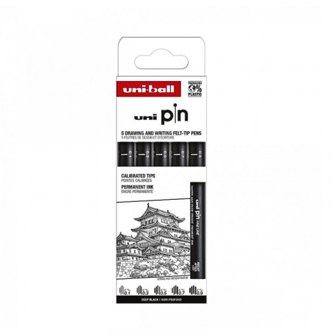 Birotică și accesorii birou - Liner Uni Pin pe baza de apa 5 buc/set negru