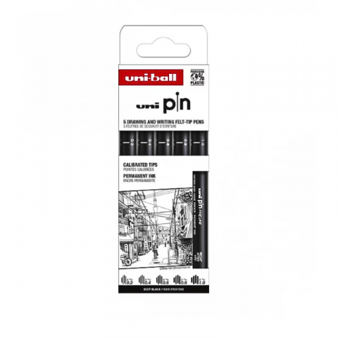 Birotică și accesorii birou - Liner Uni Pin Street pe baza de apa 5 buc/set negru
