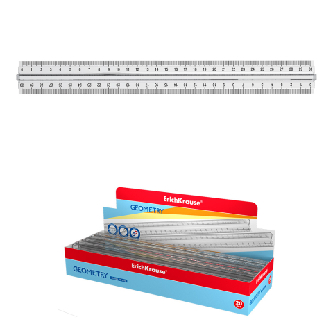 Accesorii geometrie și matematică - Liniar plastic cu suport ErichKrause Clear 30 cm transparent