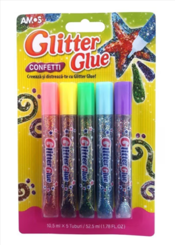 Noutăți Librăria Compas - Lipici lichid cu sclipici Confetti Amos 5 buc /set