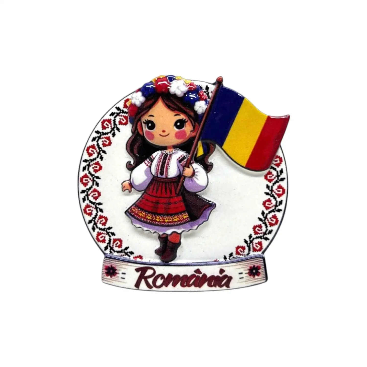 Magneți - Magnet rotund Romania 7.3 x 7.4 cm fata