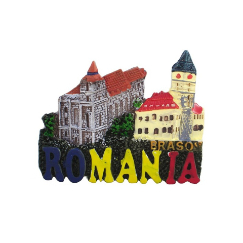 Casă și decorațiuni - Magnet rasina Brasov Romania cladiri 7x6 cm