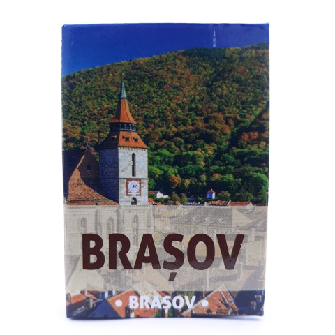 Souvenir România - Magnet hartie plastifiata carte Brasov bilingv 4x6 cm