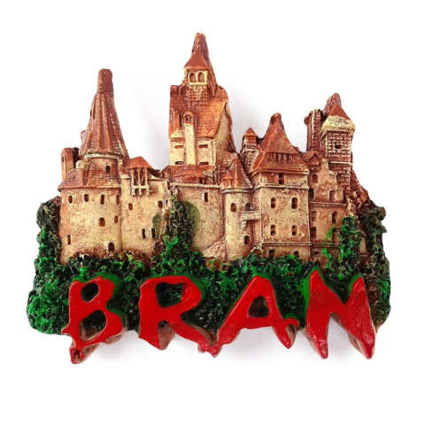Souvenir România - Magnet rasina Castelul Bran in relief 8 x 7 cm