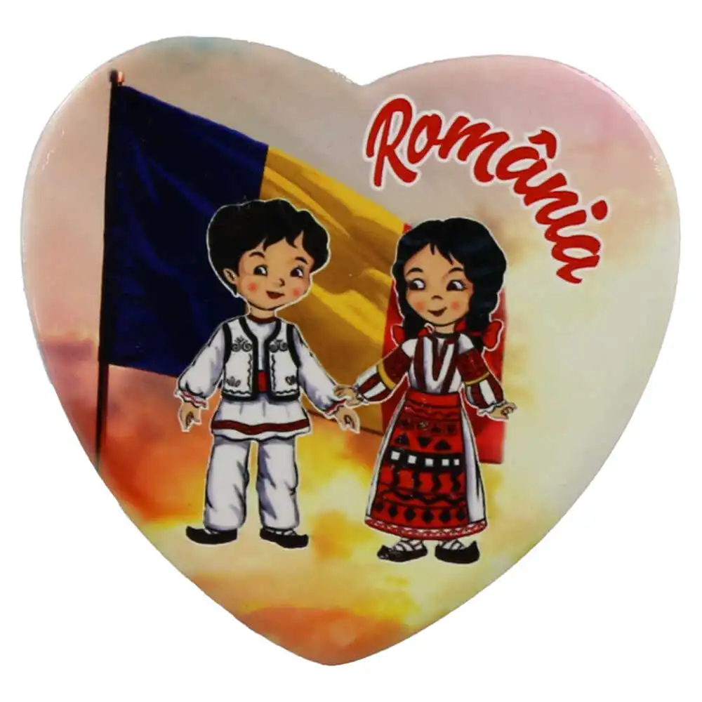 Casă și decorațiuni - Magnet ceramica Romania 7 cm Copii in port traditional