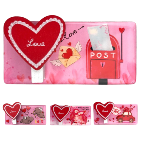 Magneți - Magnet plastic cu carlig si inima Love 9x4 cm