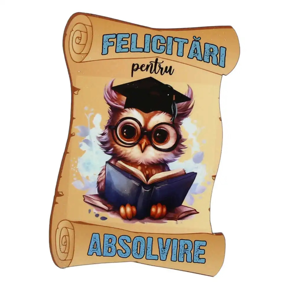 Casă și decorațiuni - Magnet de frigider din lemn „Felicitari pentru Absolvire” 6x8.5 cm albastru
