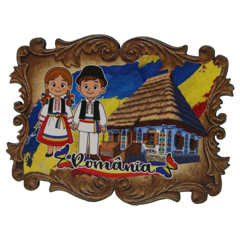 Casă și decorațiuni - Magnet de frigider din placaj Romania Casa taraneasca 8 x 6 cm
