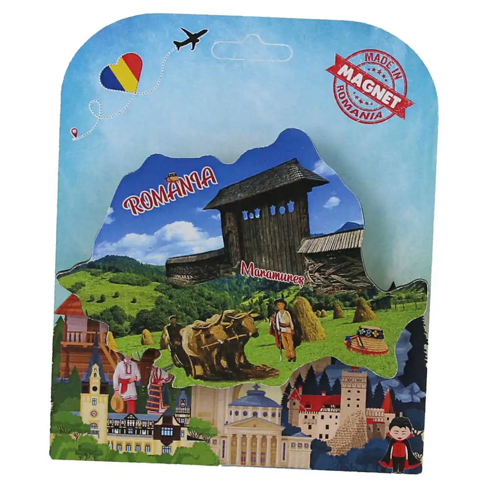 Souvenir România - Magnet decorativ Harta Romaniei din lemn 10x7 cm Maramures