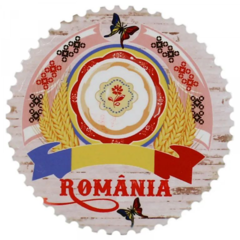 Casă și decorațiuni - Magnet din ceramica Romania 7 cm tricolor cu fluturasi