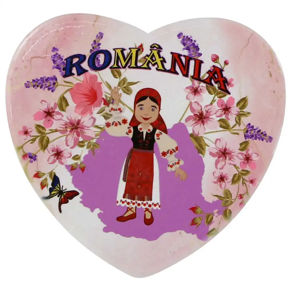 Casă și decorațiuni - Magnet din ceramica 8 cm inimioara Romania