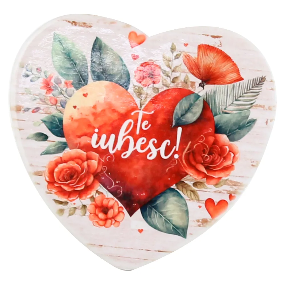 Casă și decorațiuni - Magnet din ceramica in forma de inima 8 cm „Te iubesc!”