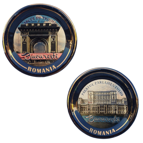 Casă și decorațiuni - Magnet ceramica tip farfurie 6 cm Palatul Parlamentului/Arcul de Triumf