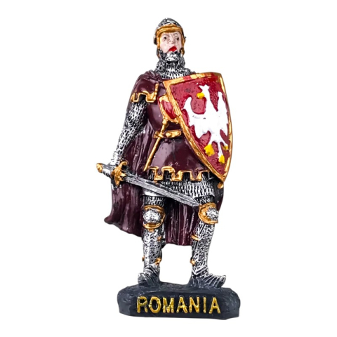Souvenir România - Magnet rasina 4x7 cm Soldat cu scut si sabie