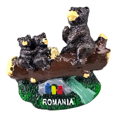 Souvenir România - Magnet rasina 5x5 cm Urs cu pui Romania