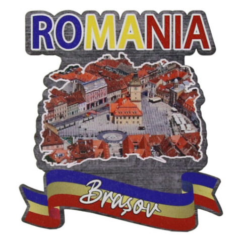 Casă și decorațiuni - Magnet frigider din lemn Romania 7.5×8 CM Brasov tricolor