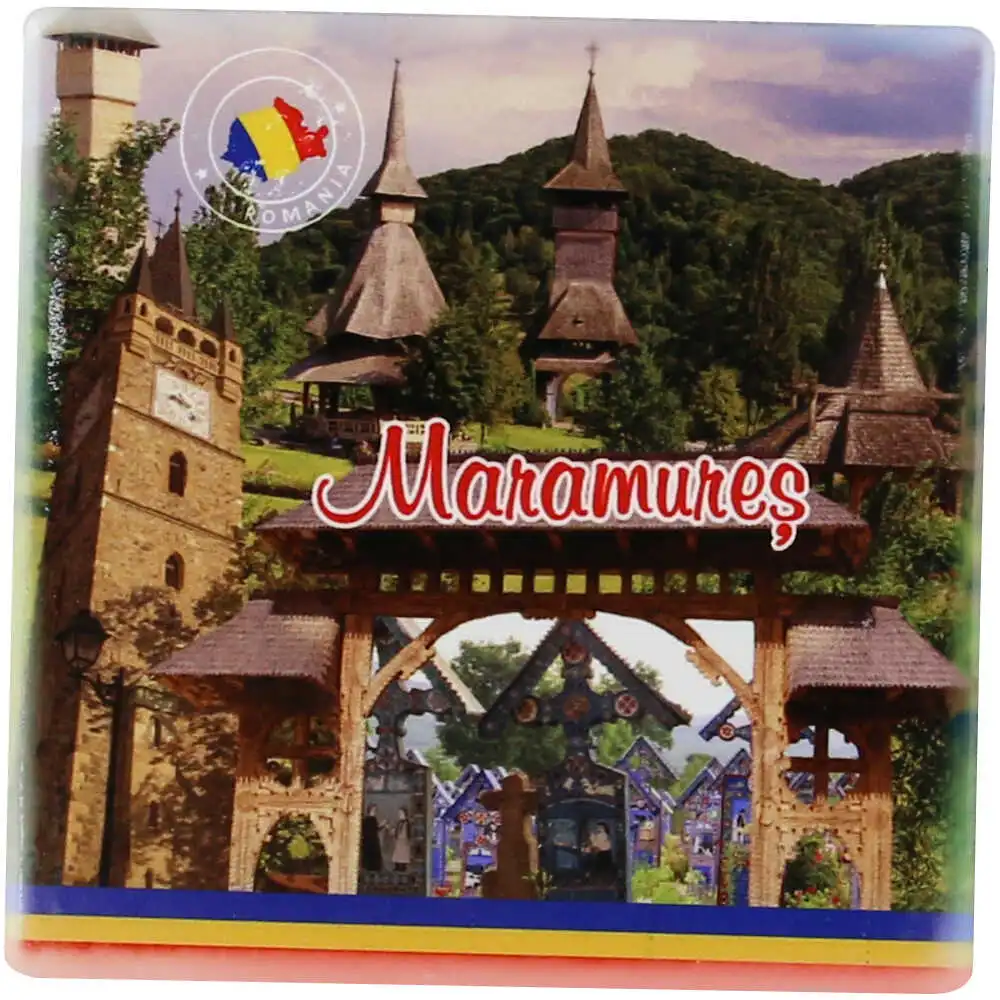 Souvenir România - Magnet frigider ceramica Romania Maramures 7.5 x 7.5 cm