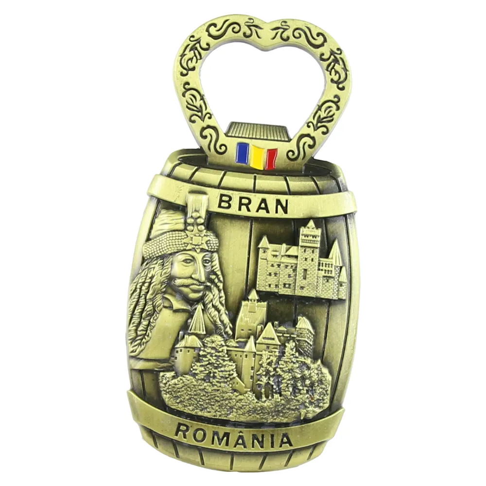 Magneți - Magnet frigider cu desfacator din metal 5x9.5 cm Romania