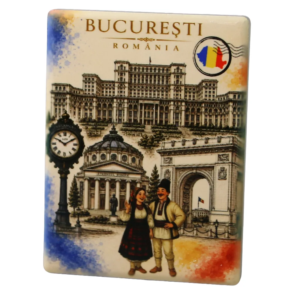 Casă și decorațiuni - Magnet frigider din ceramica Bucuresti vintage 6 x 8 cm