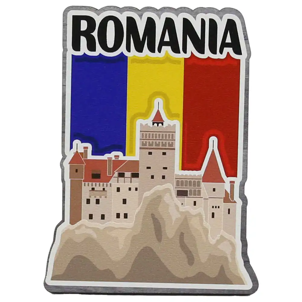 Casă și decorațiuni - Magnet frigider din lemn Romania Castelul Bran 6 x 8.5 cm