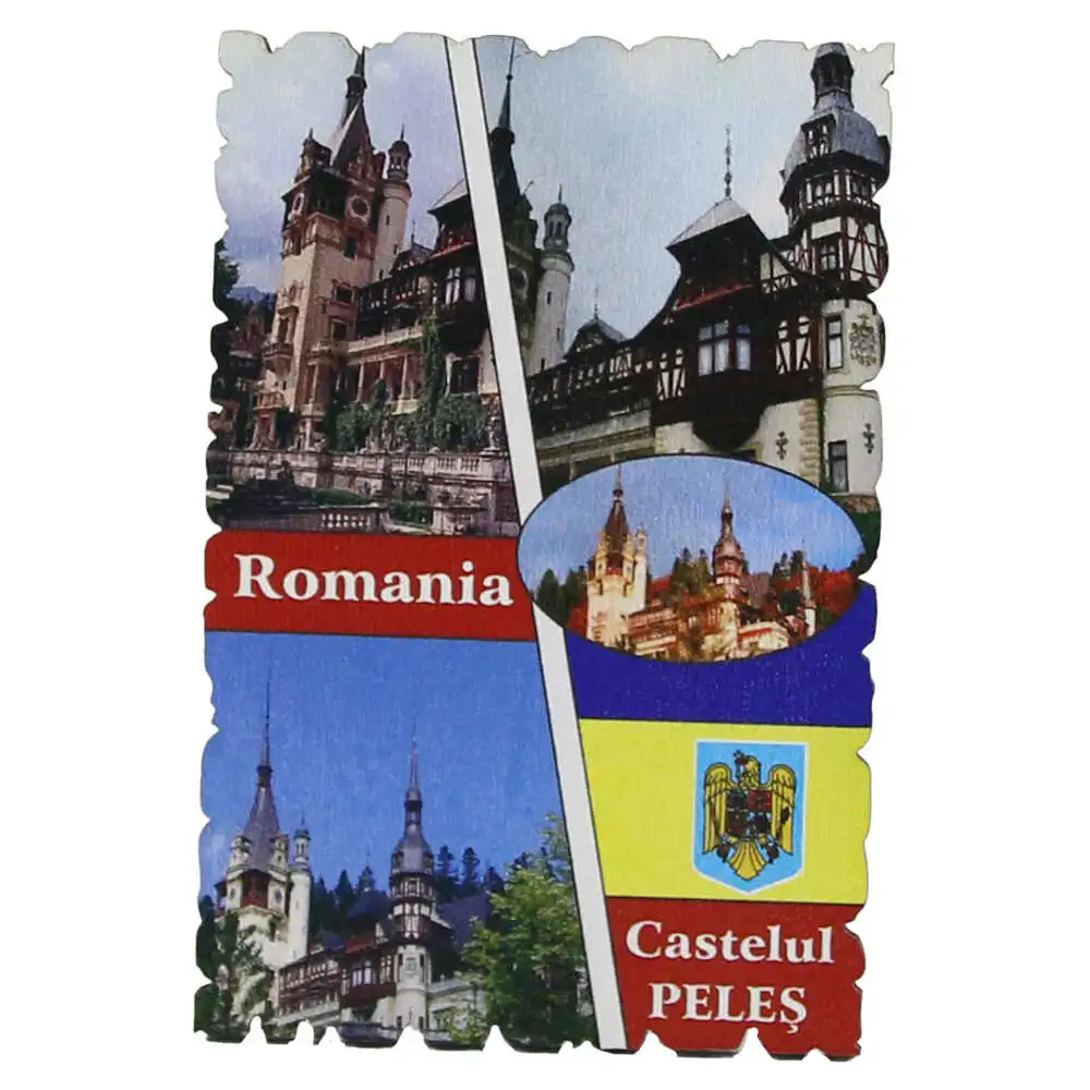 Magneți - Magnet frigider din lemn 6x9 cm Castelul Peles