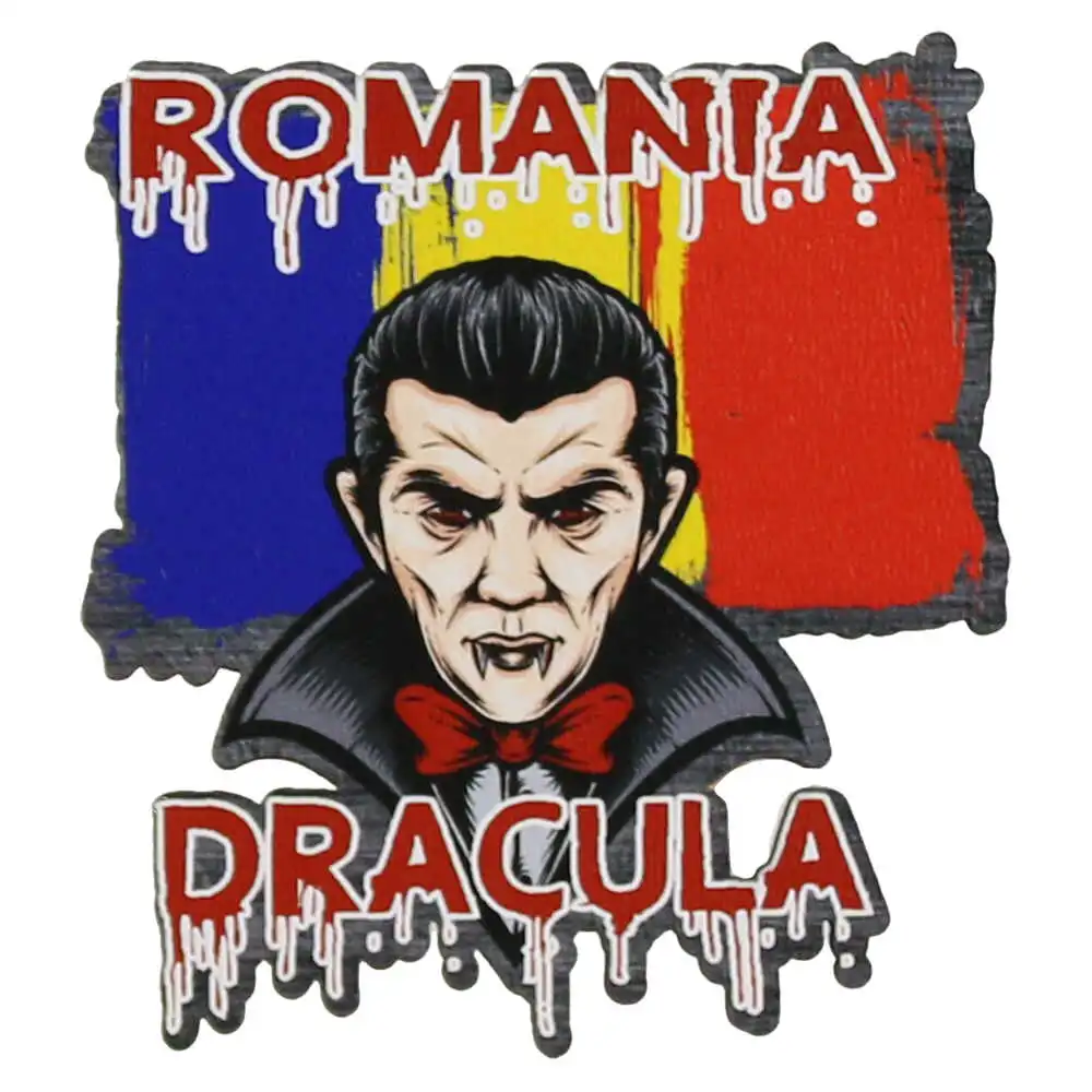 Noutăți Librăria Compas - Magnet frigider lemn Romania Dracula 7 x 7 cm