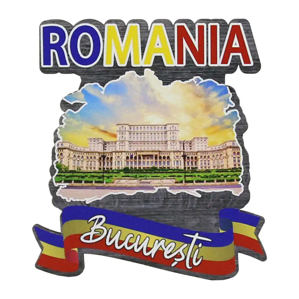 Casă și decorațiuni - Magnet frigider din lemn Romania Bucuresti Palatul Parlamentului 7 x 8 cm