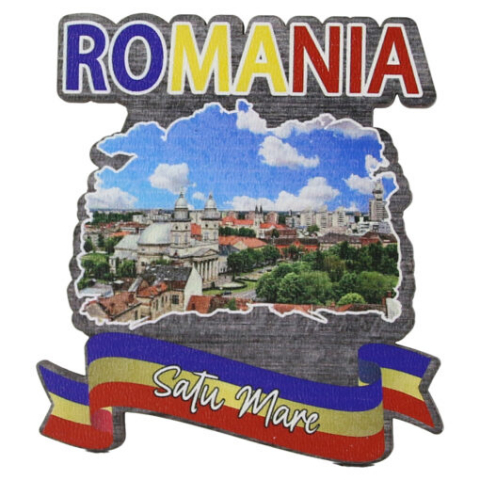 Noutăți Librăria Compas - Magnet frigider din lemn Romania 8×8 CM Satu Mare tricolor