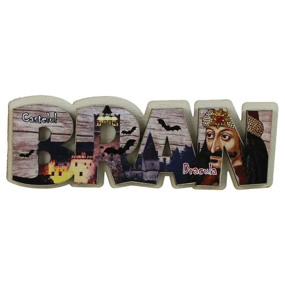 Noutăți Librăria Compas - Magnet frigider din lemn 13x4 cm Castelul Bran/Dracula