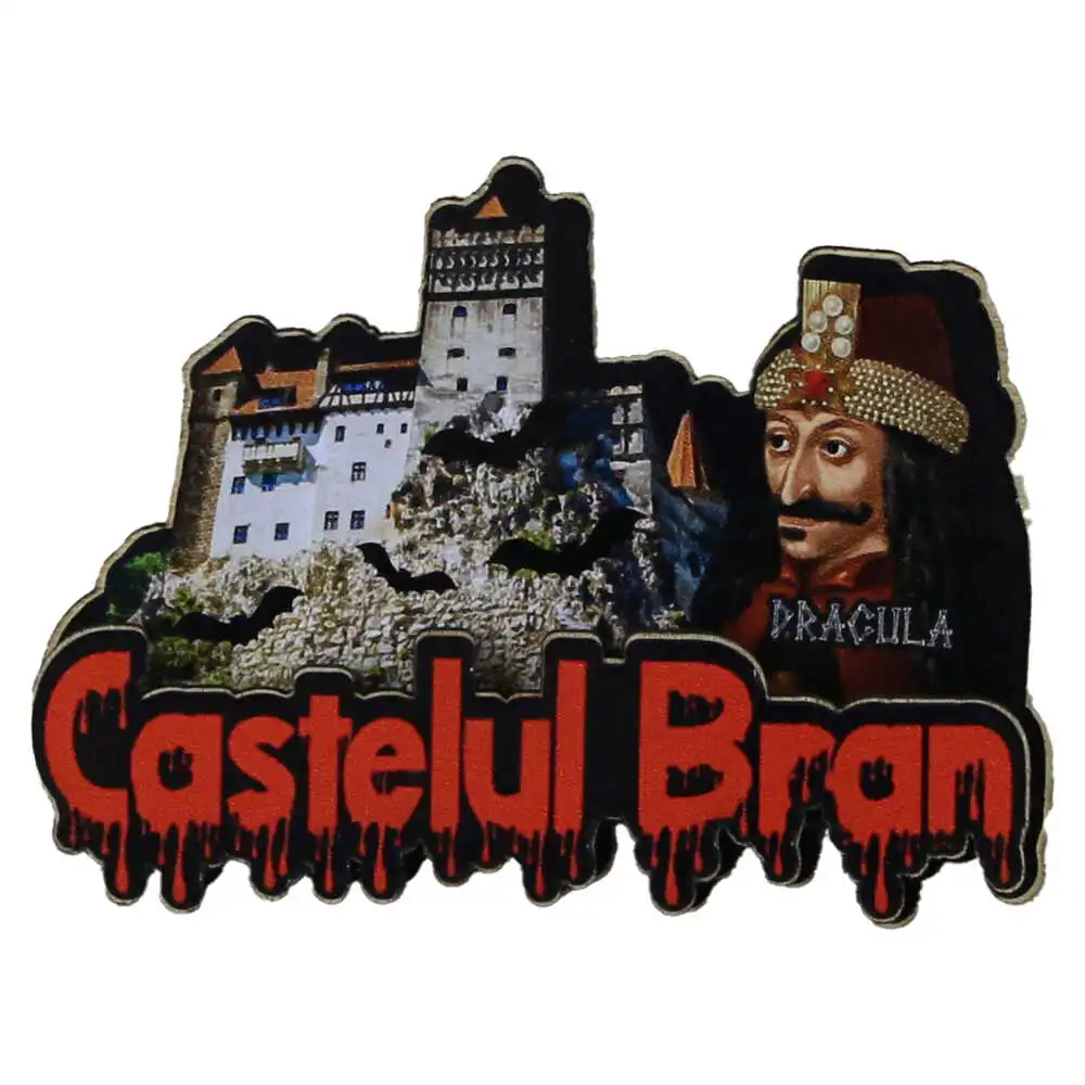 Casă și decorațiuni - Magnet frigider din lemn 8x6 cm Castelul Bran/Dracula