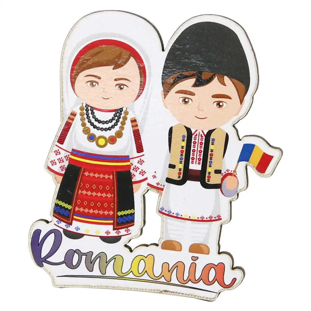 Casă și decorațiuni - Magnet frigider din lemn Cuplu in port traditional 6 cm