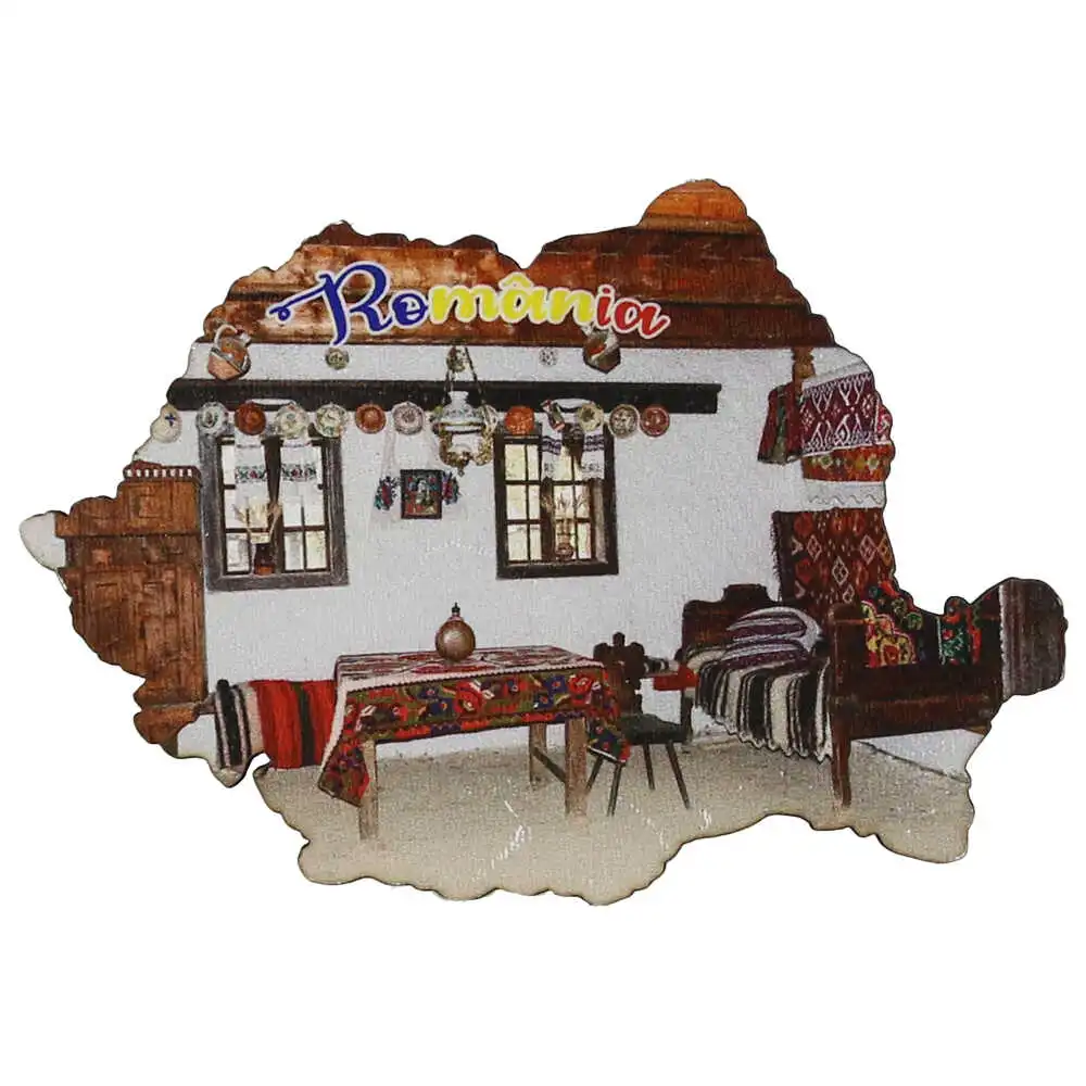 Souvenir România - Magnet frigider din lemn Harta Romaniei 9x6 cm