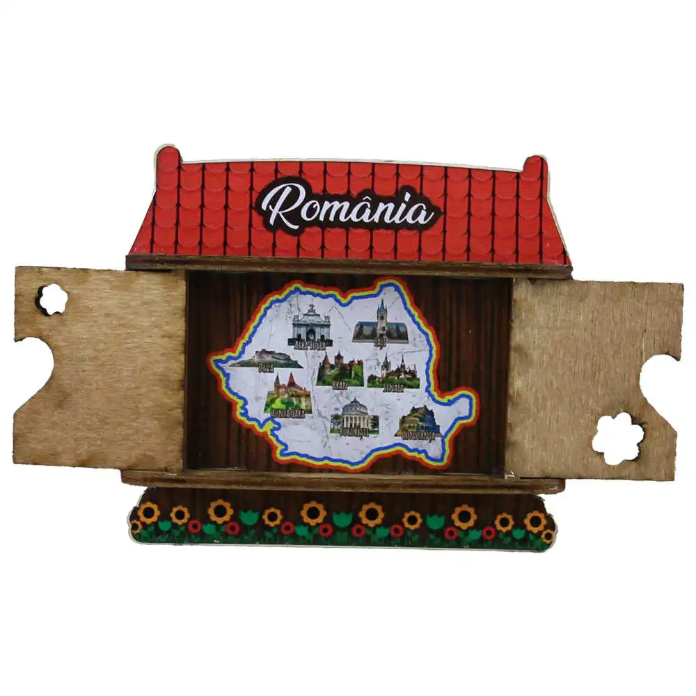 Magnet frigider din lemn I love Bucharest Casuta 9 x 13.5 cm [1]