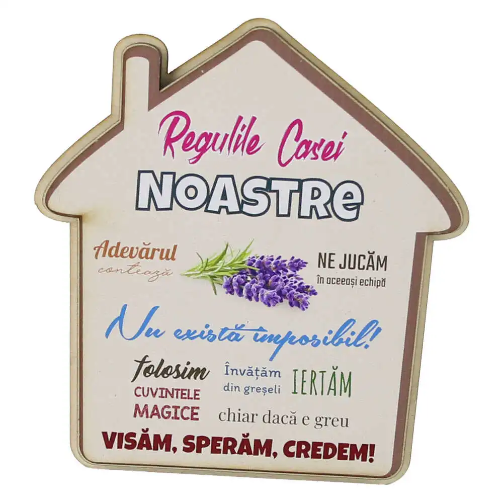 Noutăți Librăria Compas - Magnet frigider din lemn „Regulile Casei Noastre” 10.5x11 cm