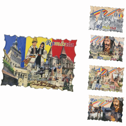 Casă și decorațiuni - Magnet frigider din lemn Romania modele diferite 7 x 5 cm