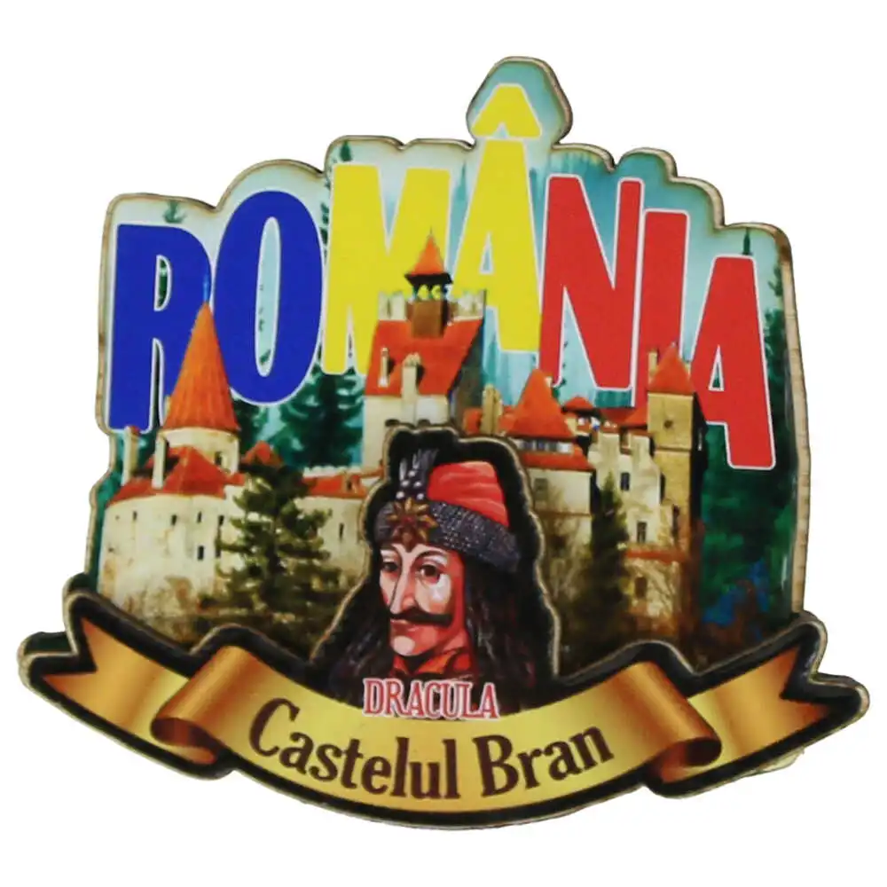 Casă și decorațiuni - Magnet frigider din lemn 8x7 cm Dracula/Castelul Bran
