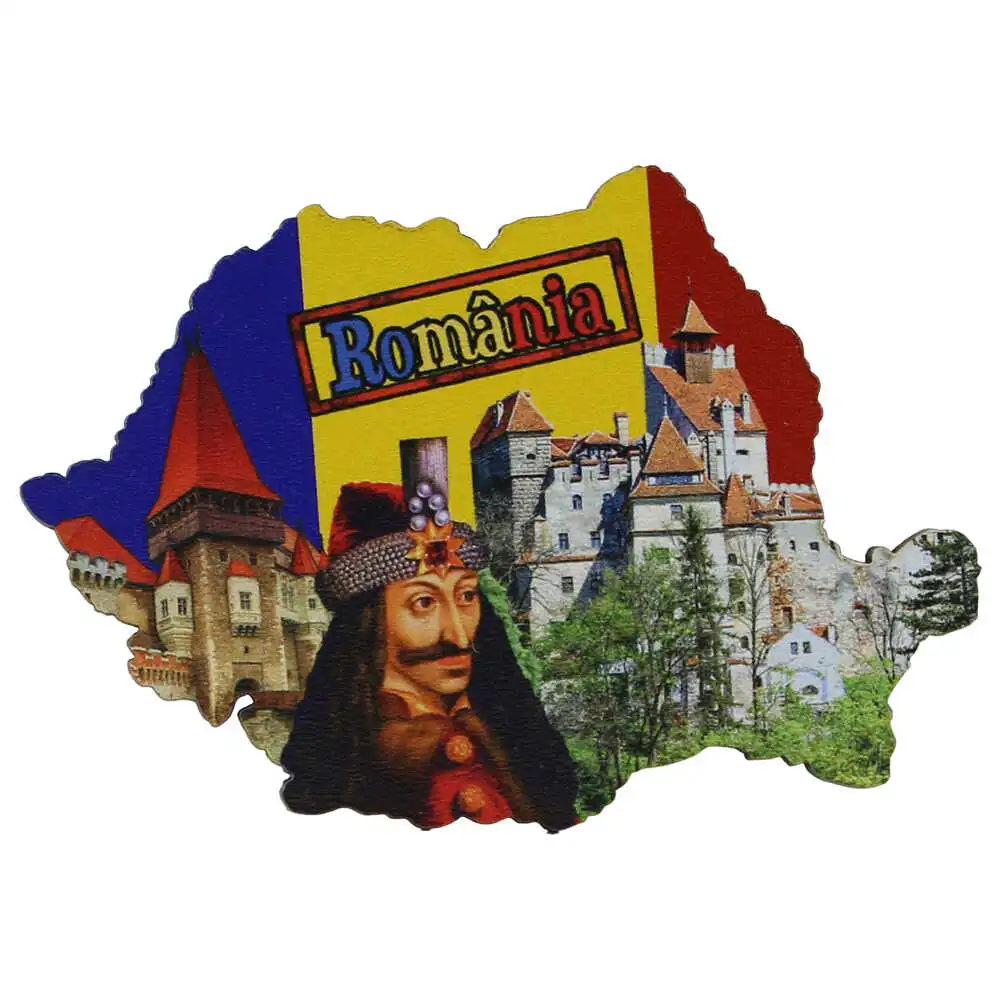 Casă și decorațiuni - Magnet frigider din lemn Romania 9x6 cm Castele/Vlad Tepes