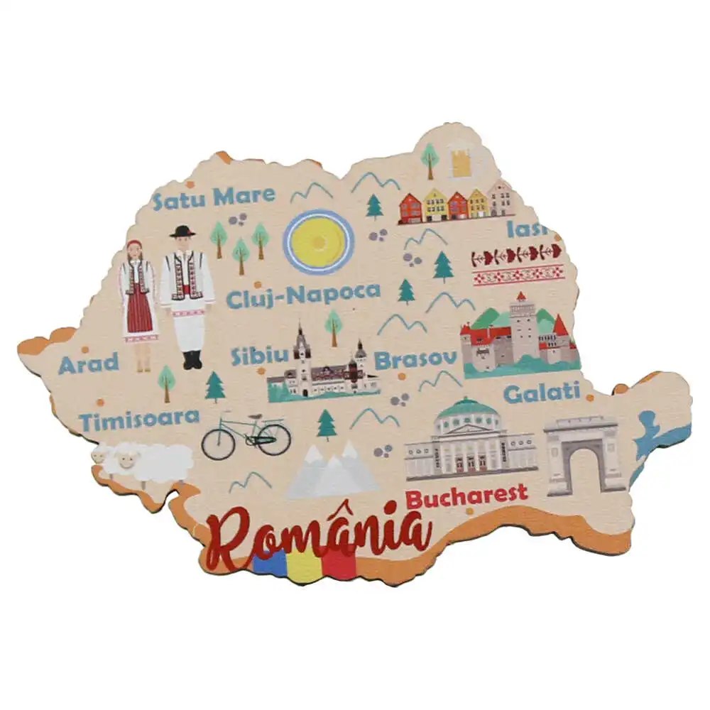 Magneți - Magnet frigider din lemn Romania 9x6 cm Orase