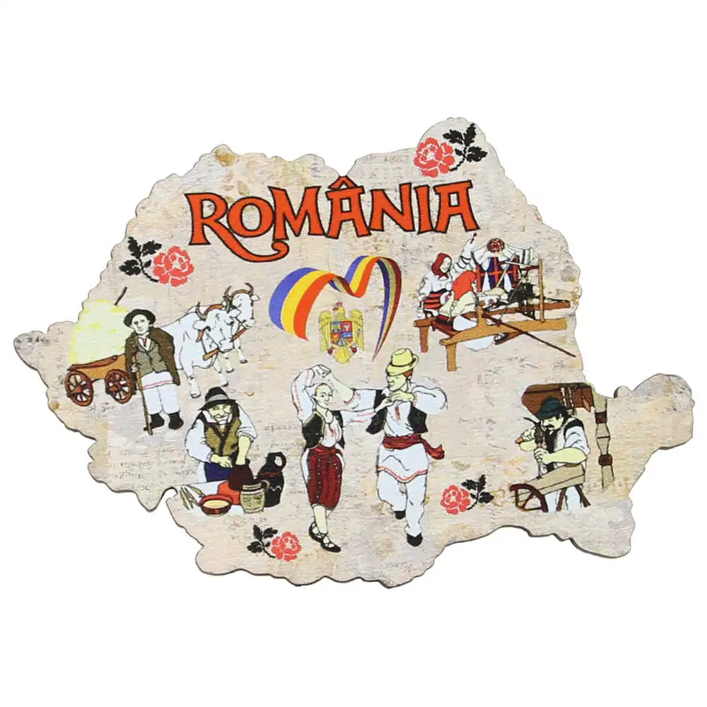 Casă și decorațiuni - Magnet frigider din lemn 9x6 cm Harta Romaniei mestesugari