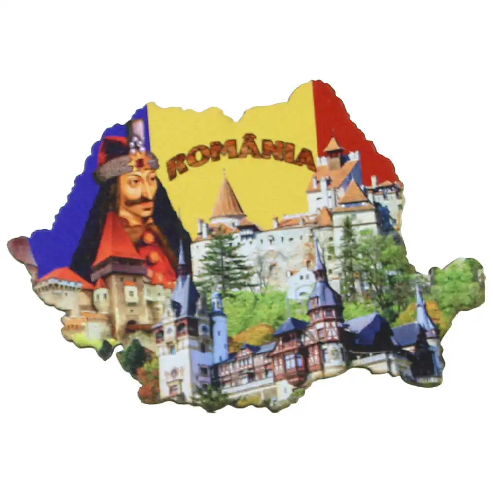 Magneți - Magnet frigider din lemn Romania 9x6 cm Castele