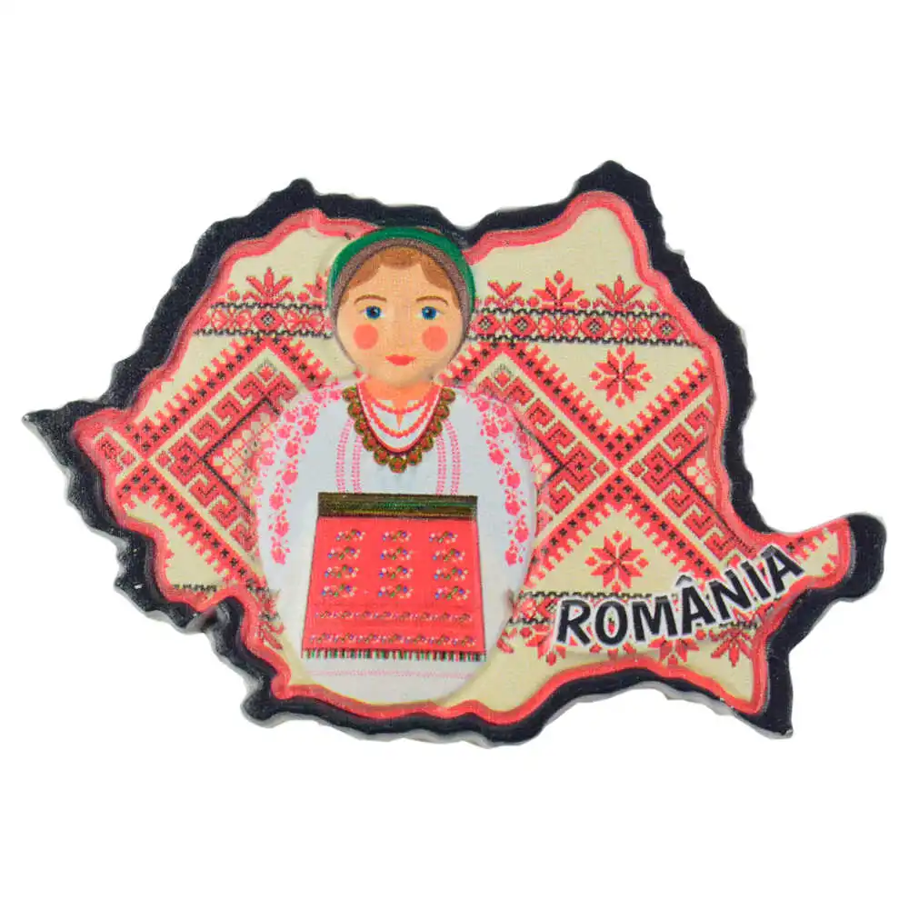 Magnet frigider din rasina Harta Romaniei Port traditional 8 cm [2]