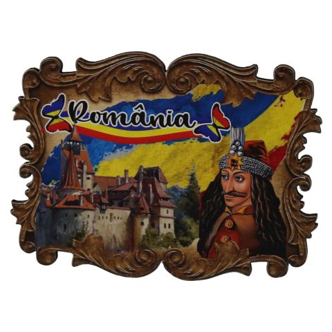 Casă și decorațiuni - Magnet de frigider din placaj Romania Castelul Bran si Vlad Tepes 8 x 6 cm