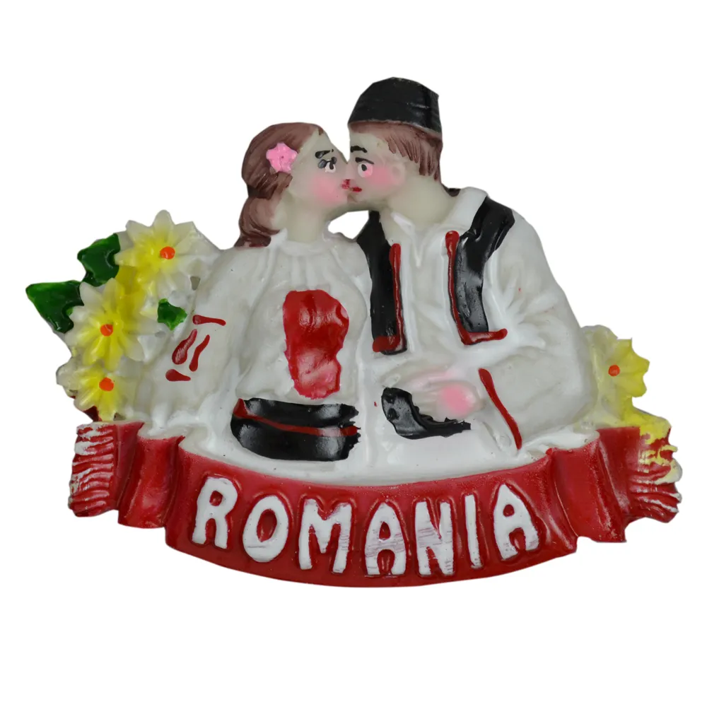 Magneți - Magnet frigider Romania cuplu traditional 8.5x6 cm