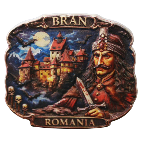 Noutăți Librăria Compas - Magnet de frigider din rasina Romania Bran si Vlad Tepes 7 x 6 cm